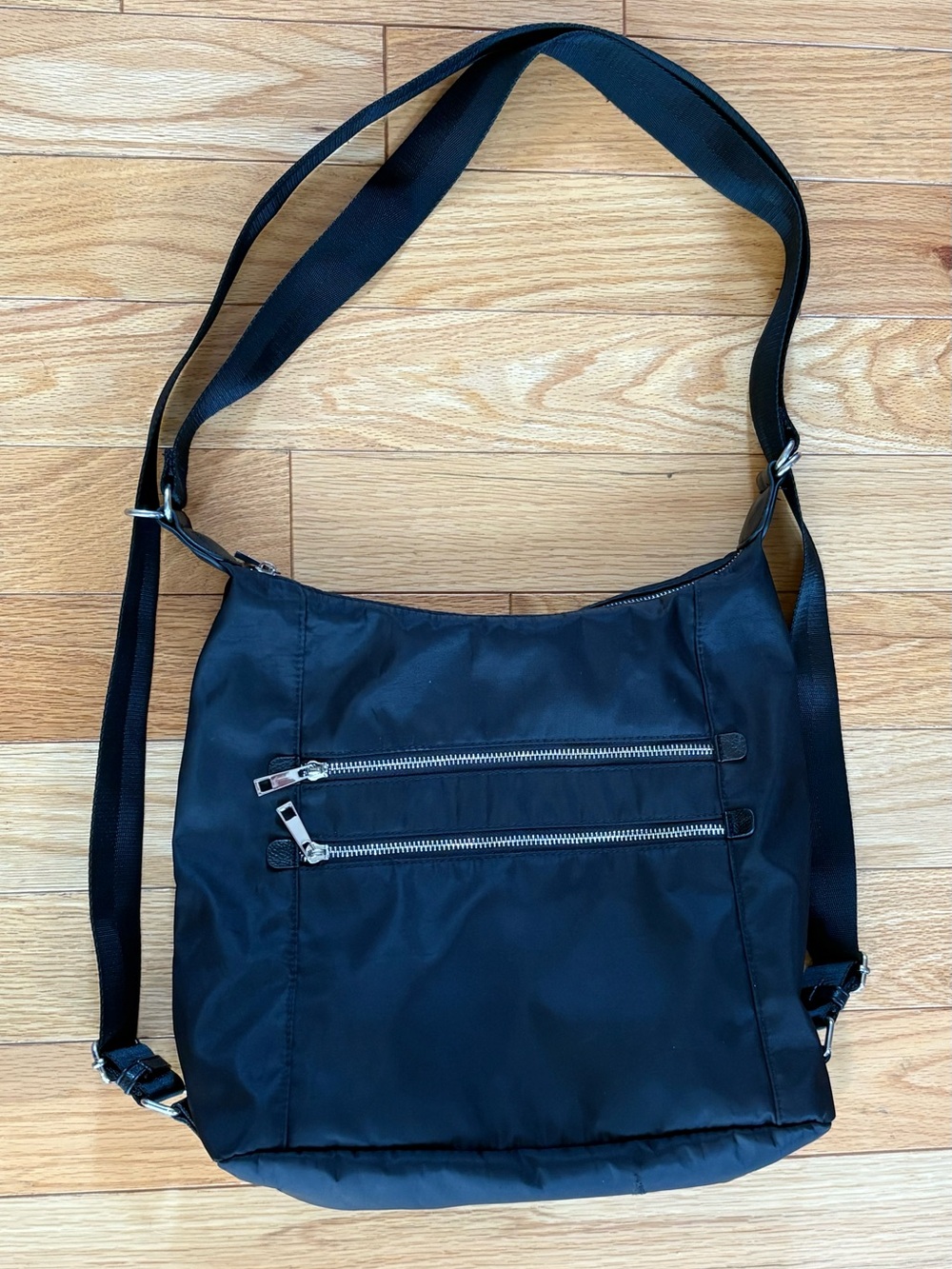 Sondra Roberts Squared Black Multi Zip Shoulder Crossbody Bag